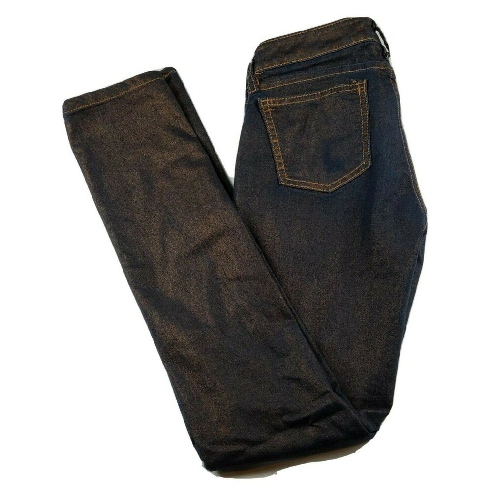 Degree Super Skinny Jeans Size 1 Juniors Dark Wash Bronze Metallic Low Rise